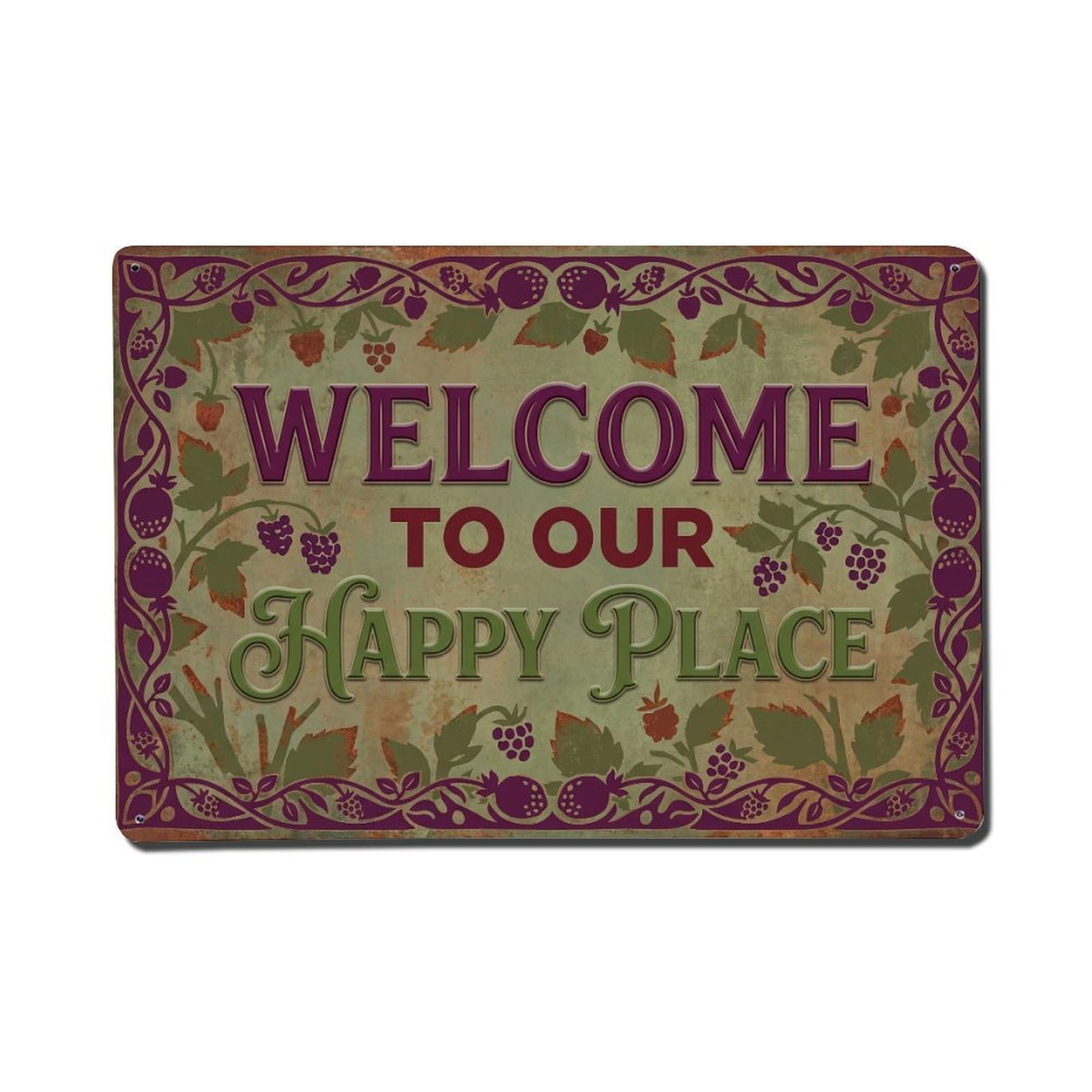 Welcome To Our Happy Place Youngberry Orchard Metal Tin Sign Plaque Wall Decor for Cafe, Club Bar, Office, Home Garden Metal Poster 8x12Inch