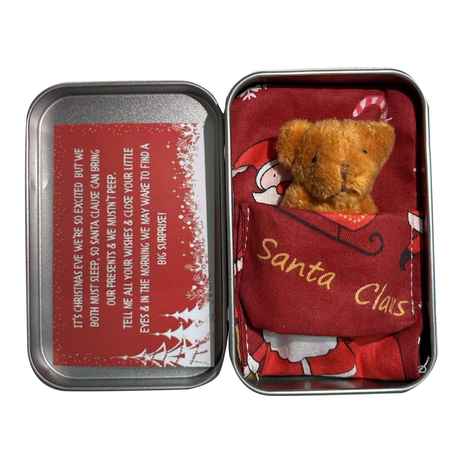 sodeber Bear Plush Toy Christmas Pocket Hug in a Tin Box Little Doll for Children Stuffed Doll New Year Gift Christmas Birthday Thinking of You Card Gifts for Kids