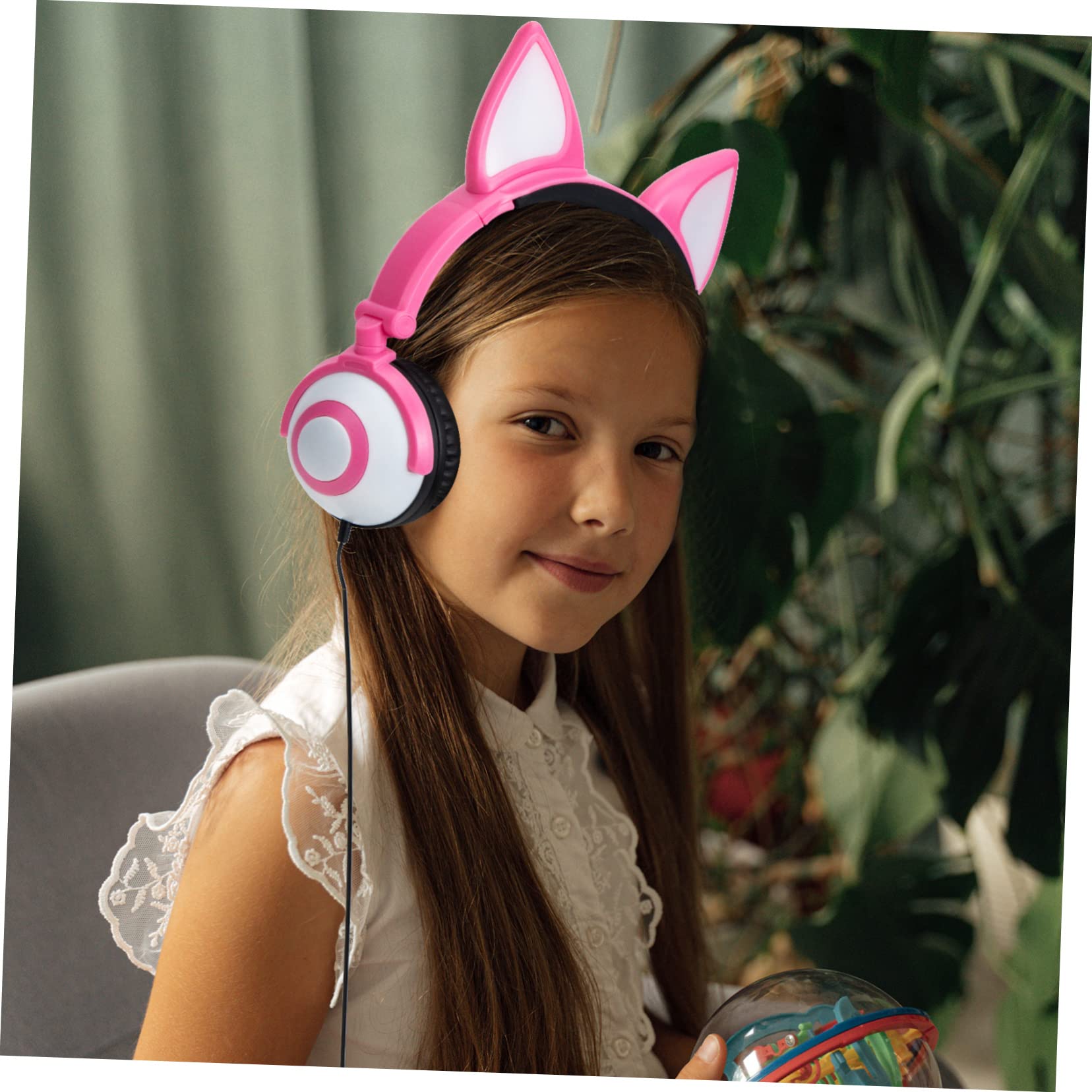 Artibetter Cuffie per Bambini Orecchie da Gatto Rosa Pvc 3, 5 Mm | 180mah, Diametro Altoparlante 40mm, Spina Dritta, Controllo Luce a Pulsante