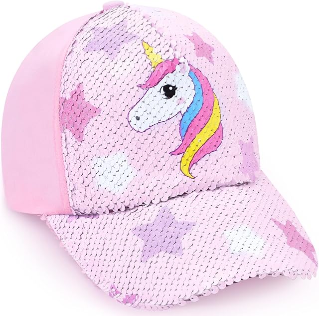 WAWSAM Girls Unicorn Baseball Cap Kids Trucker Hat Youth Cute Adjustable Snapback Cap for Sports Travel Hiking Toddler Girls Baseball Golf Hat with Ponytail & Messy Bun Opening for Ages 3-8