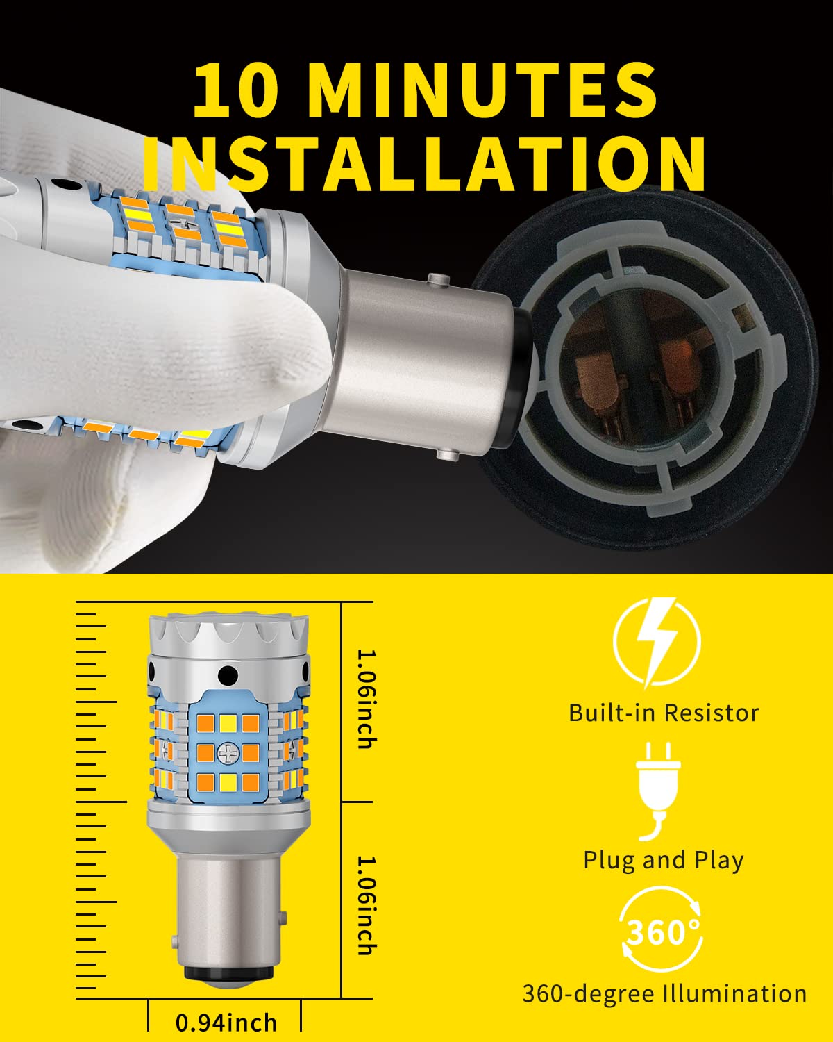 MEALAM 1157 2057 7528 LED Switchback Bulbs, 300% Brightness, Built-in Load Resistor, 360-degree Illumination 40 SMD Chips For Car, Truck Turn Signal Day Time Running Parking Light (Pack Of 2