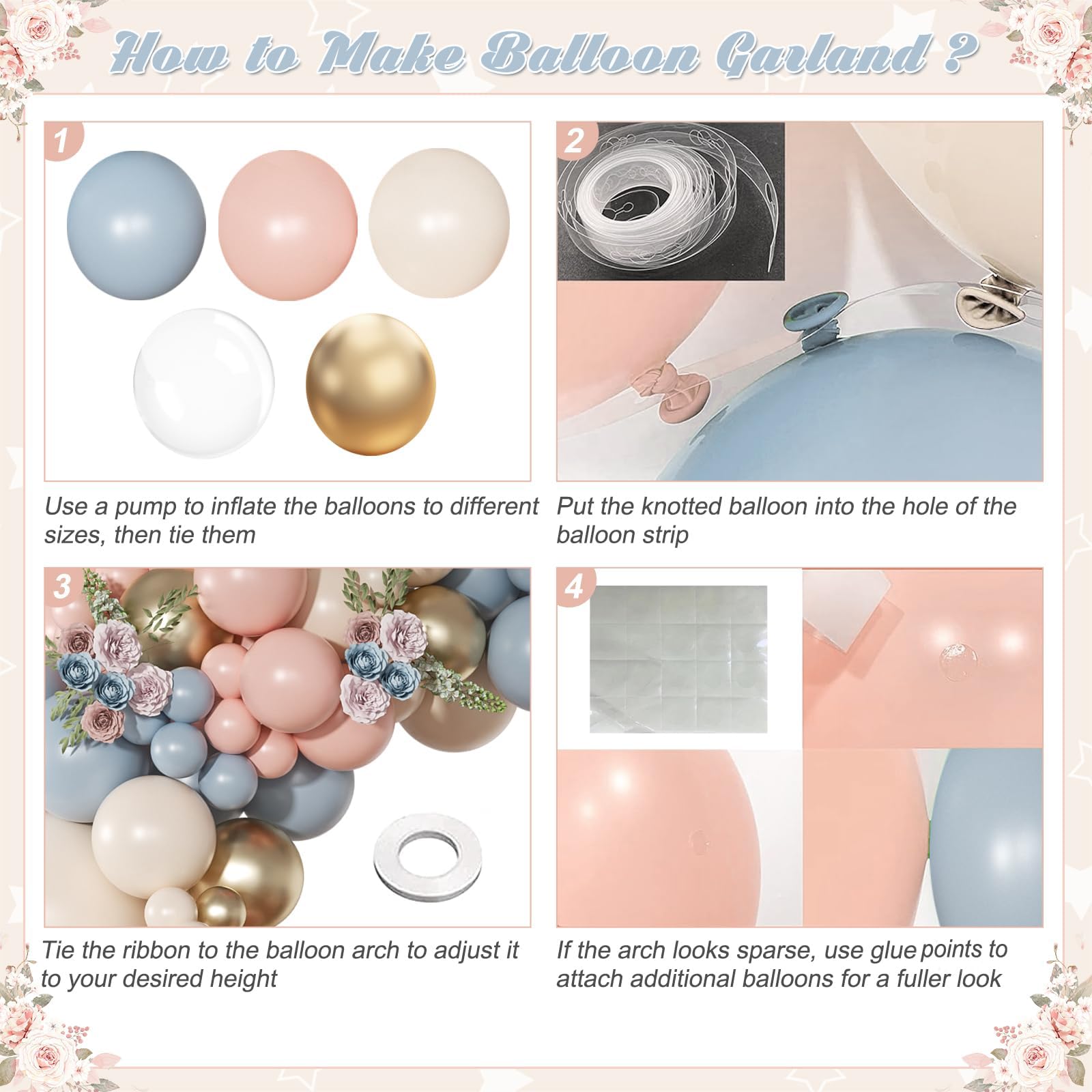Ballongirlande, Bogen-Set, 126 Stück, Rosa, Blau, Sand, Weißgold, Luftballons für Jungen oder Mädchen, Deko, Babyparty, Boho, Junggesellinnenabschied, Hochzeit, Geburtstag, Partyzubehör