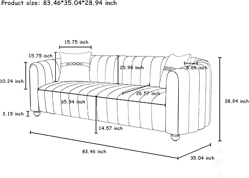 Miniatura 2 de Sofá Chesterfield de terciopelo tapizado de terciopelo de 83 pulgadas, moderno sofá con 2 almohadas para sala de estar y apartamento (verde)