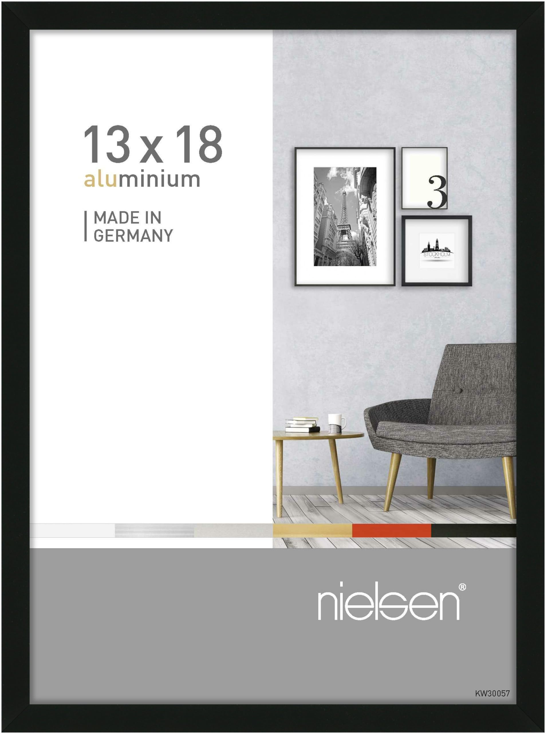 nielsen Pixel Aluminium Picture Frame - Frosted Black 5x7in, 13x18cm - with Float Glass and Easy Push-Turn Clips — image 1