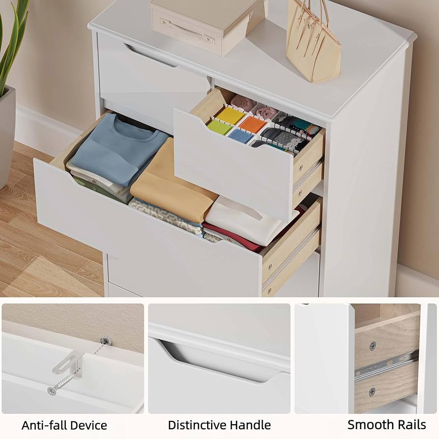 Amazon.com: Gizoon 5 Drawers Chest, White Dresser for