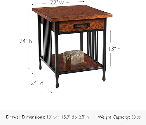 Miniatura 3 de Leick Home Ironcraft Mesa de Centro, Madera Maciza, 2 Cajones, 1 Estante de Exhibición, Roble Misión, Acero Negro, Fácil Montaje, 46 pulgadas de