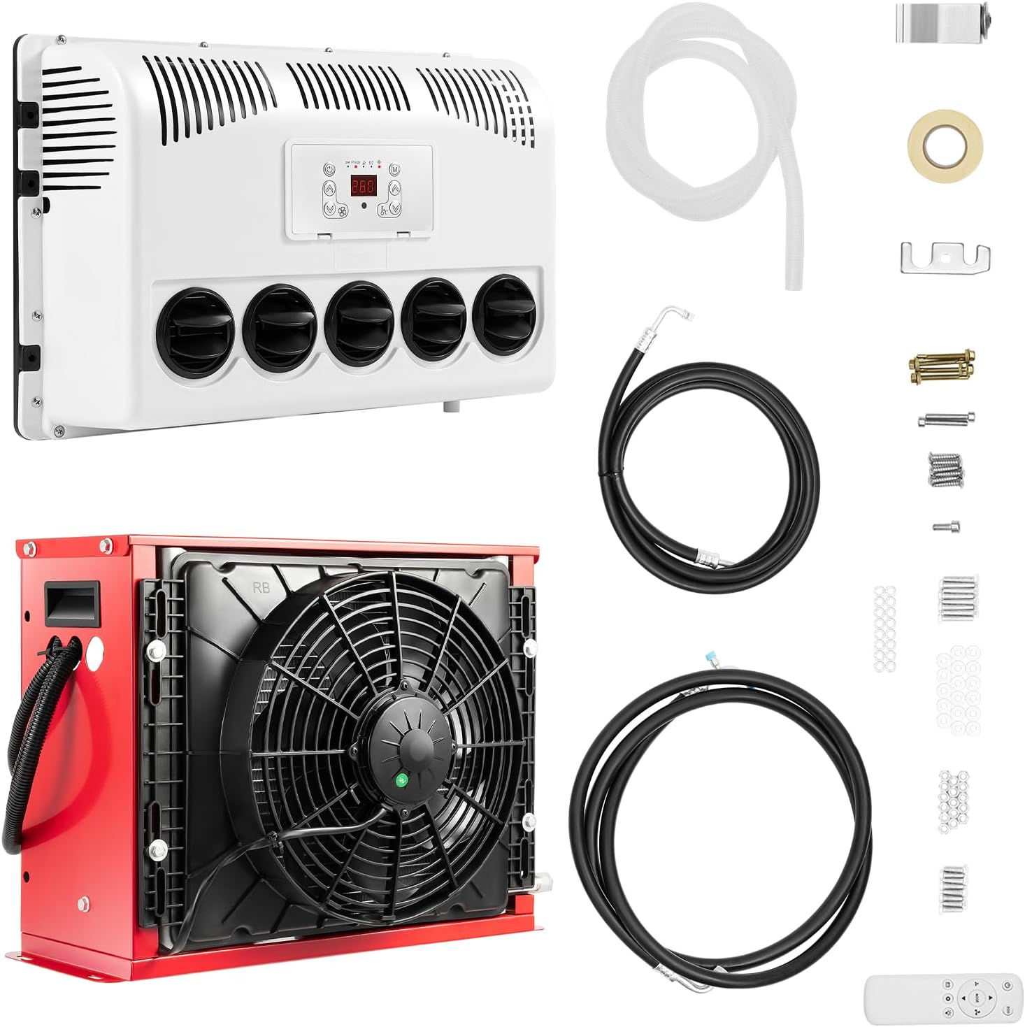 12V Split Air Conditioner, 11000 BTU Truck Cab Air Conditioner RV Air Conditioning Internal/Outer Machine with 5 Wind Speed Settings for RV, Caravan, Van, Trailer and Excavator
