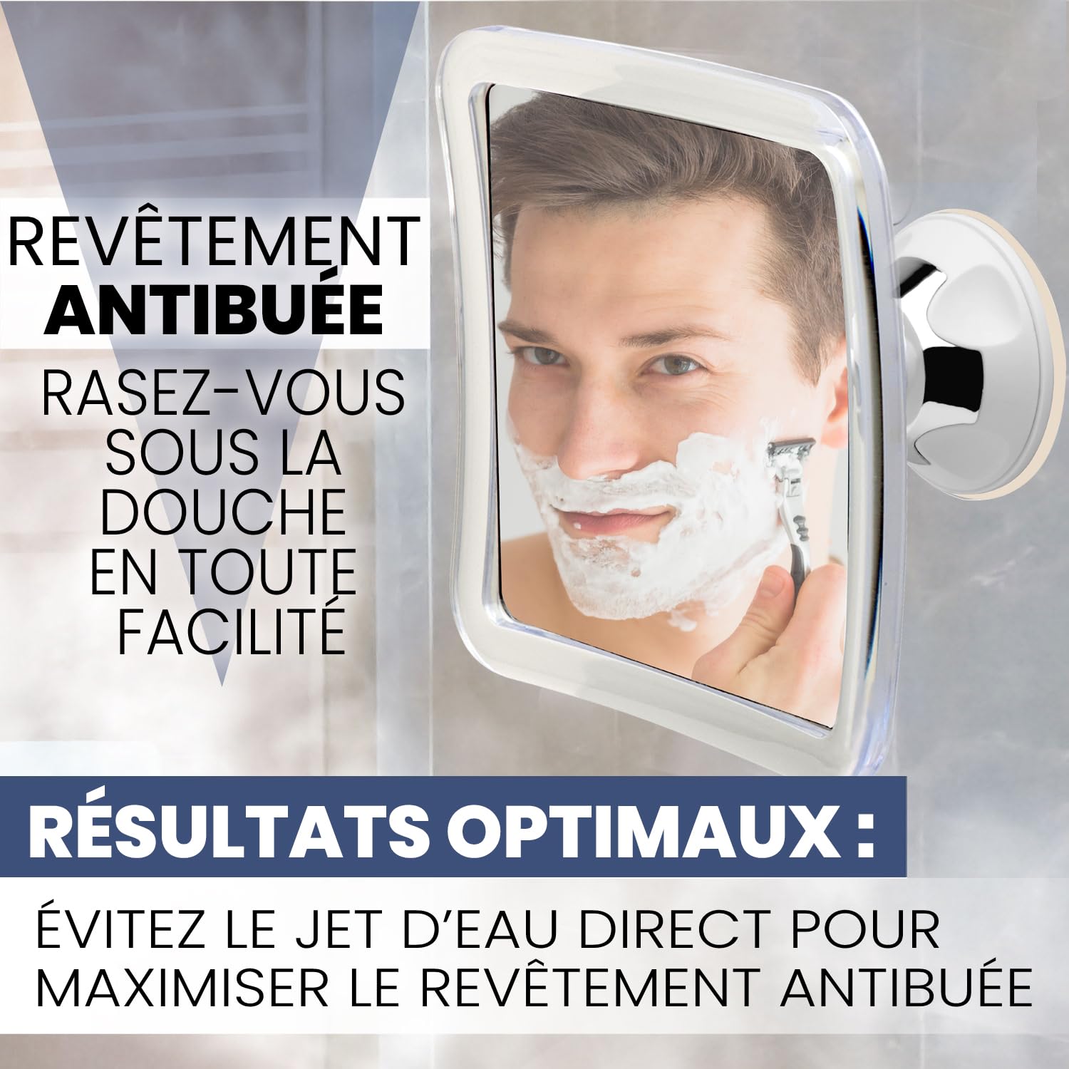 Mirrorvana Miroir de Douche Anti buée pour Rasage avec Ventouse, Petit Miroir incassable sans adhésif pour Salle de Bain, 16 cm x 16 cm