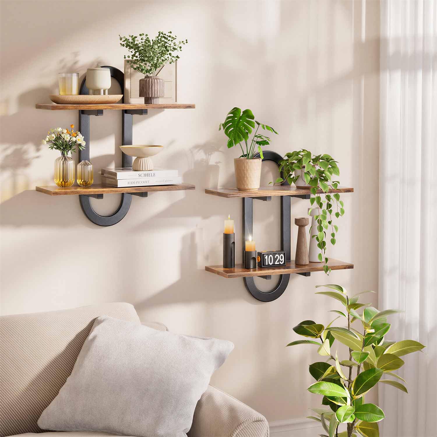 Photo 1 of RIJINDOUJIN Arched Floating Shelves - Set of 2, Brown