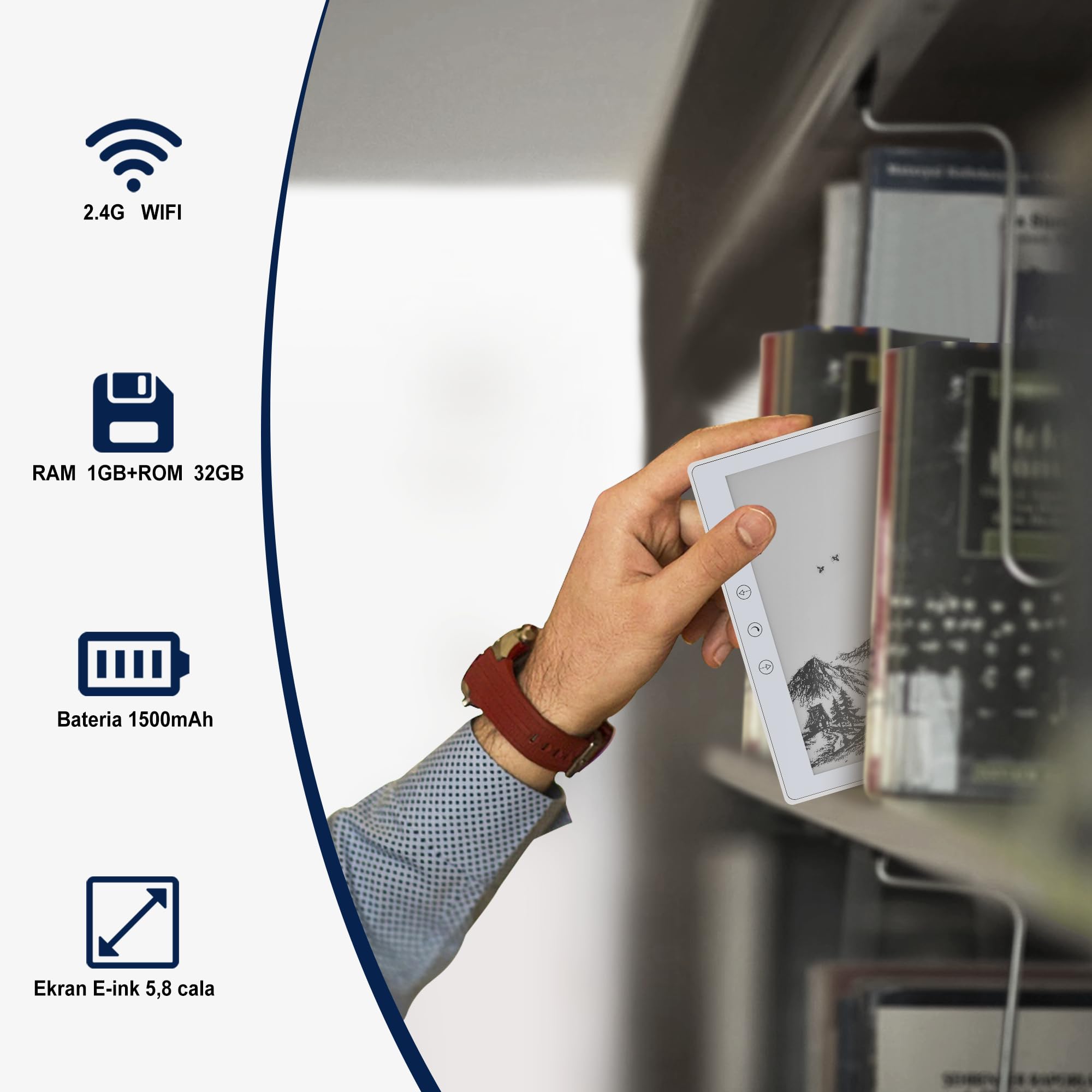 Veidoo 5.8 Cala Czytnik Książek Elektronicznych, Ekran Dotykowy HD, Technologia Carta E-Ink, 32GB ROM, WiFi, Długa Żywotność Baterii (Biały)