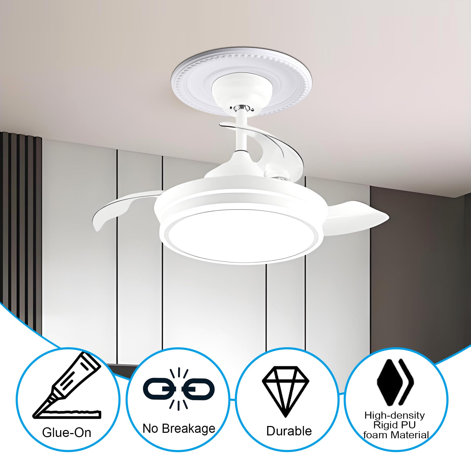 1-Pack Ceiling Medallion - 12-1/2" OD x 3-15/16" ID x 1-3/8" P - Primed Light Fixture Cover Plate for Chandeliers, Ceiling Fans & Lighting Decor — Amazon image 6