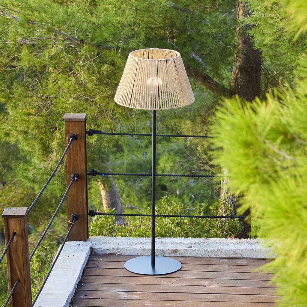 Lumisky Lámpara de pie inalámbrica pie metal LED blanco y multicolor regulable TALL RAFFY en cuerda natural H170cm con mando a distancia