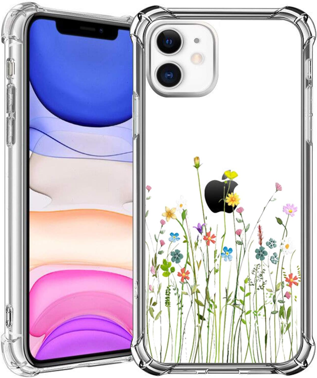 HBorna Case for iPhone 11, Soft Silicone Clear Cover for Women, with Design Floral Pattern, Slim Protective TPU Case for 2019 iPhone 11 6.1 Inch, Bouquet