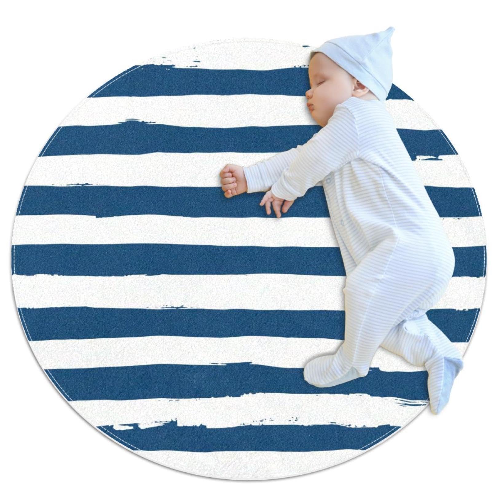 Tapis de salle de bain antidérapant bleu blanc rond 1m pour chambre d'enfant