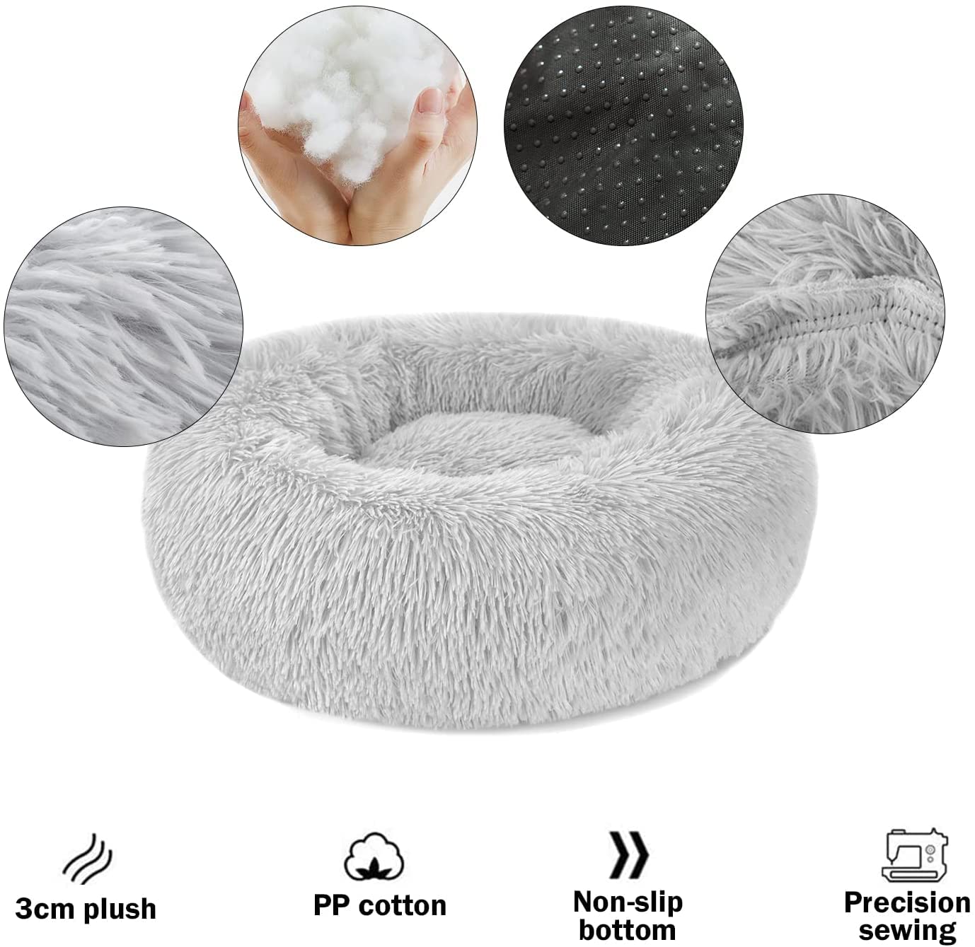 Nepfaivy Cuccia Gatto Cane Antistress Morbida - Cuscino Pelosa per Cani Gatti Interno Nuvola Soffice Peluche Rotondo da Ciambella, Letto Pelosa per Animale (XL-70cm/27.6in, Grigio Chiaro)