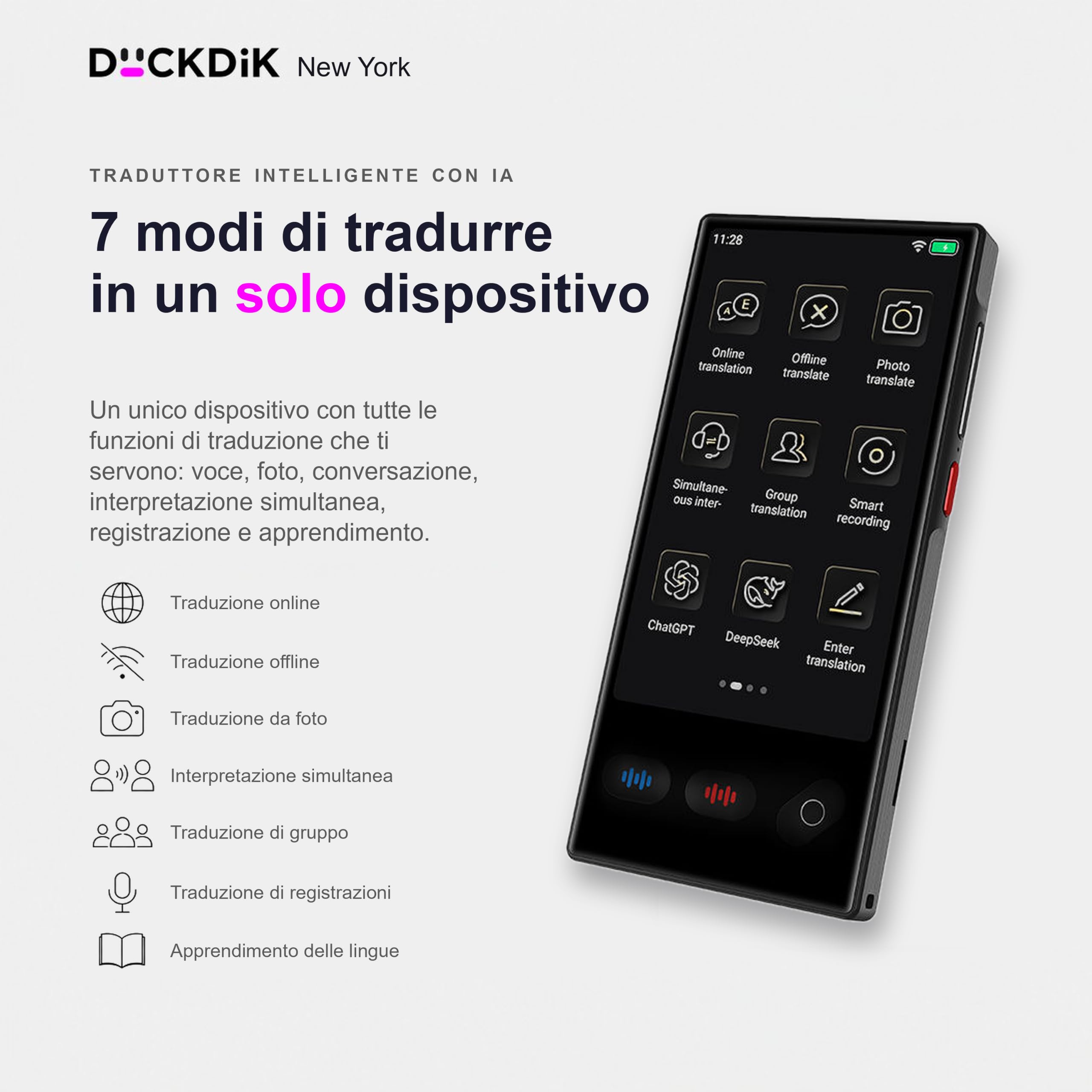 New York 2026, Traduttore di Lingue Istantaneo + App Traduzione Offline Inclusa a Vita (Valore 120€/Anno) — 149 Lingue Online, 19 Offline + 59 nell'App, Schermo Touch 4", IA