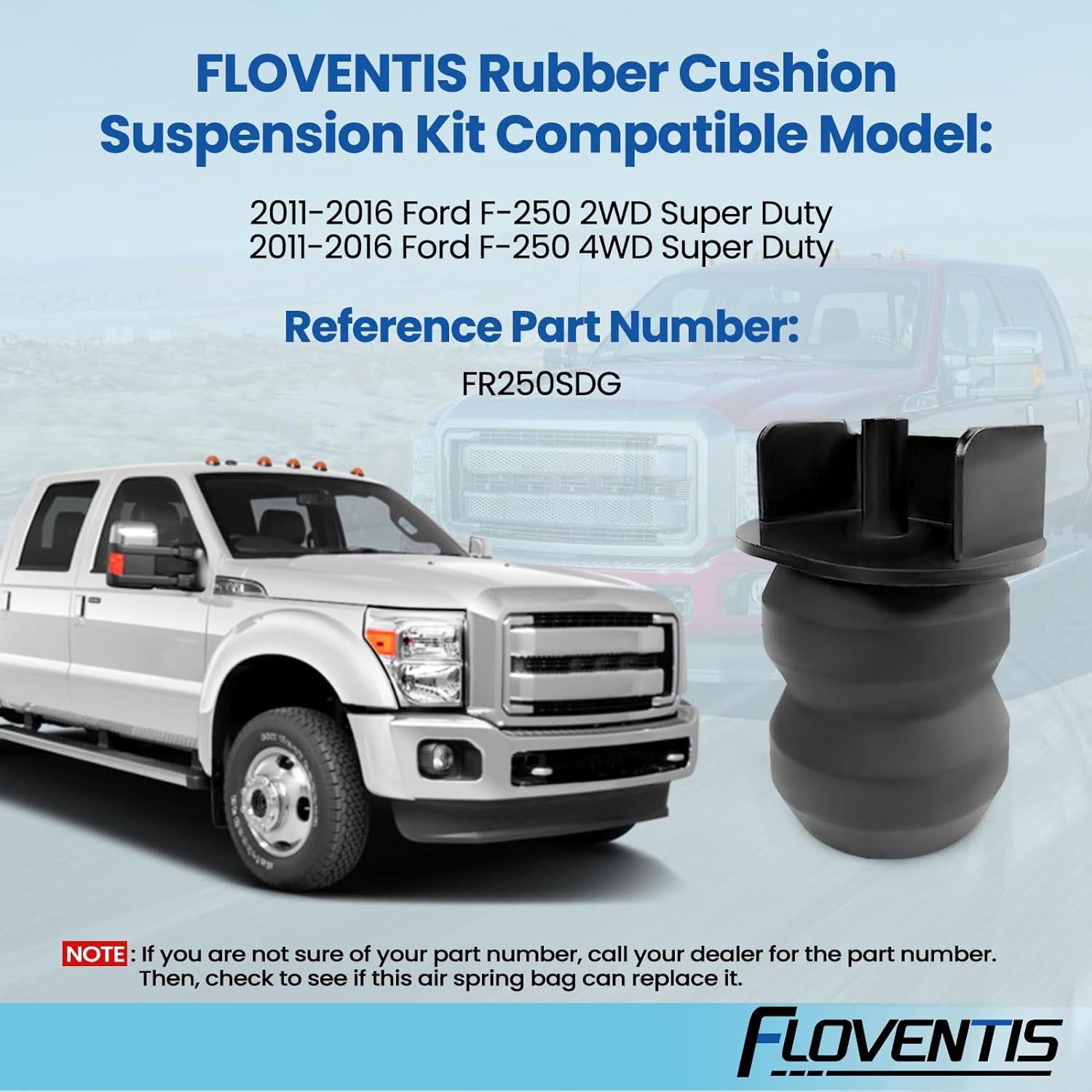 2Pcs Rubber Cushion Suspension Kit for 2011-2016 Ford F-250 2WD/4WD Super Duty Pickup Trucks OEM Replaces FR250SDG Car Rear Rubber Helper Springs Kit (7X1256)