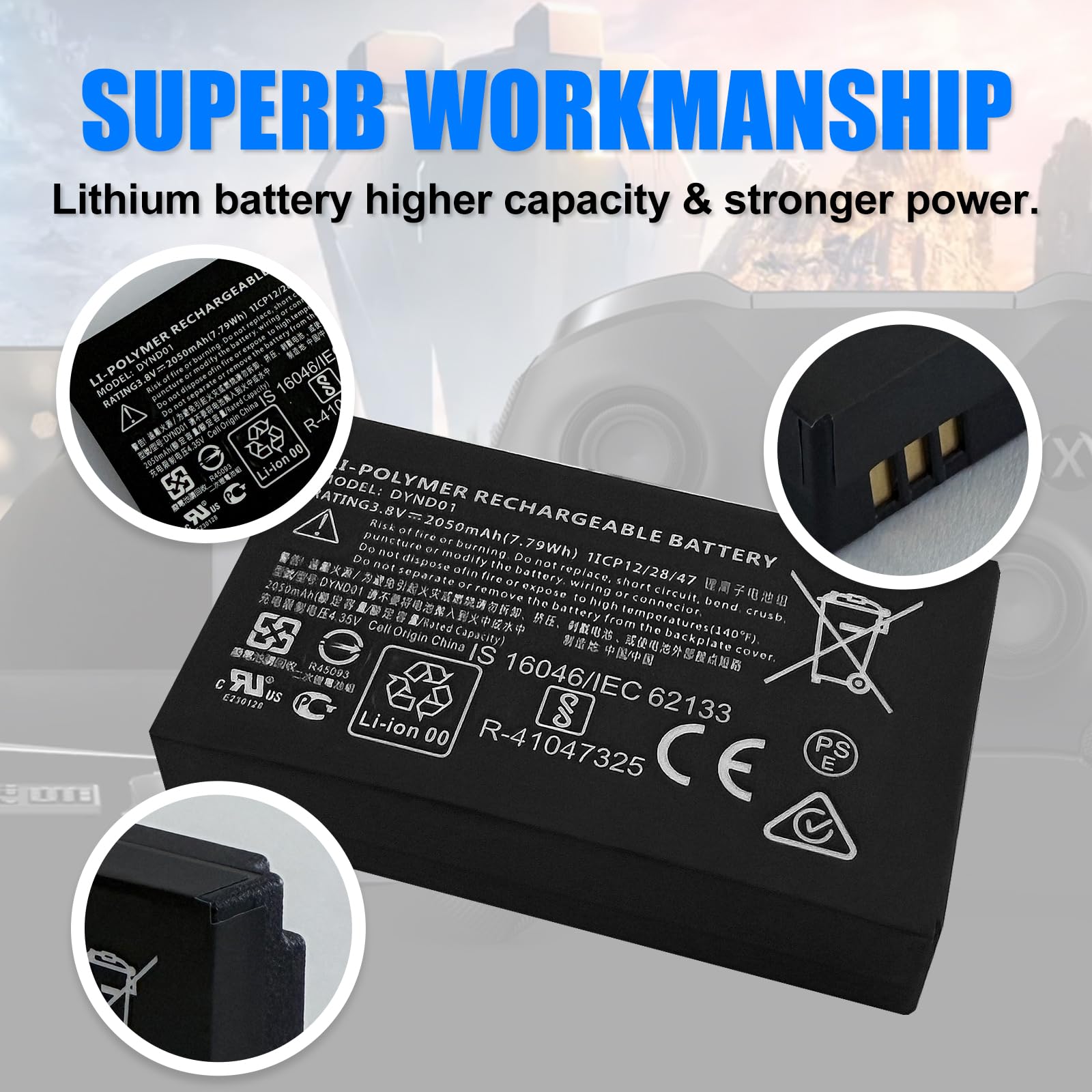 Batteria di ricambio per DYND01 – Compatibile con controller Microsoft Xbox Elite Series 2, 3,8 V 2050 mAh
