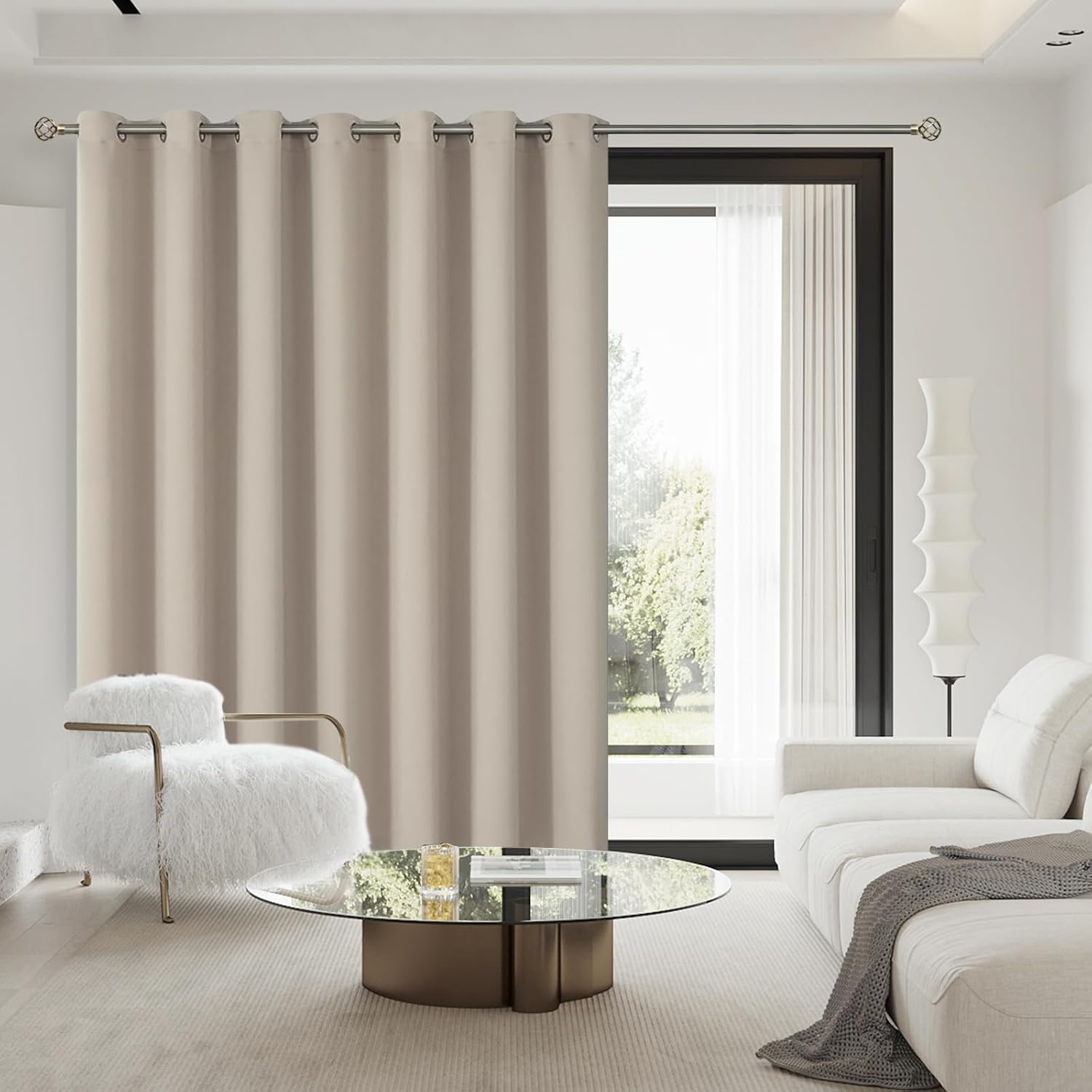 BGment Sliding Door Curtain for Patio 84 Inch Long, Extra Wide Room Divider Room Darkening Curtain for Bedroom, Blackout Thermal Insulated Privacy Window Drape, 1 Panel, Camel, 100 Inches Wide