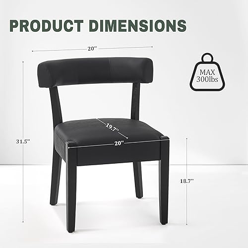 Miniatura 7 de Juego de 4 sillas de comedor negras, modernas sillas de cocina y comedor de piel sintética, sillas de comedor tapizadas de madera de mediados de