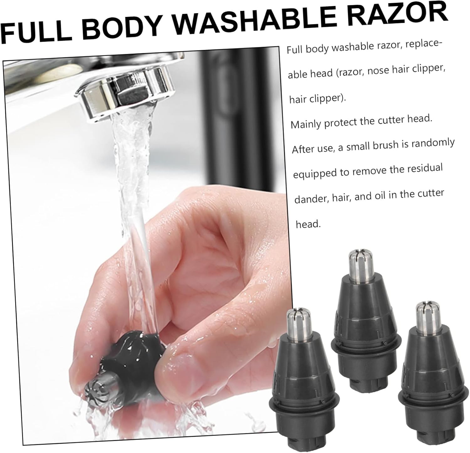 3pcs Nose Hair Trimmer Replacement Heads Washable Nose Hair Remover Clips for Men and Women Easy to Install and Durable for Razor and Beard Grooming