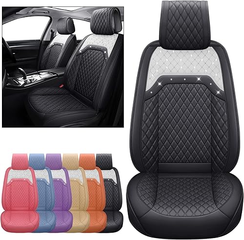 Aierxuan Fundas de asiento delantero para mujer, de cuero impermeable con diamantes brillantes, ajuste universal, Toyota Sienna Rav4, Honda,