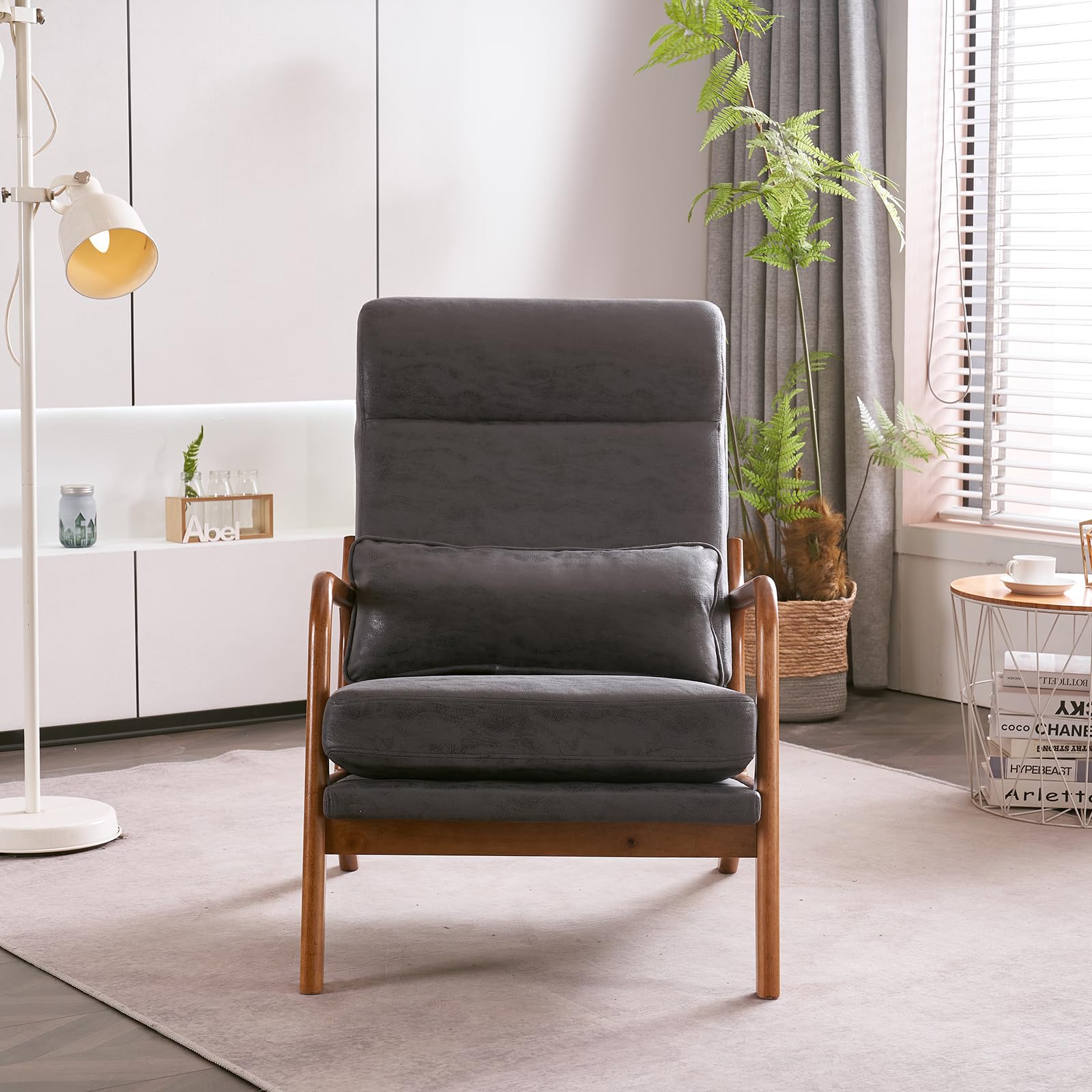 LEADZM Sessel Loungesessel, Armlehnstuhl Armlehnensessel Polstersessel, Armlehnen mit Massivholzrahmen, Lesesessel, Relaxsessel für Wohnzimmer, Schlafzimmer (Dunkelgrau)