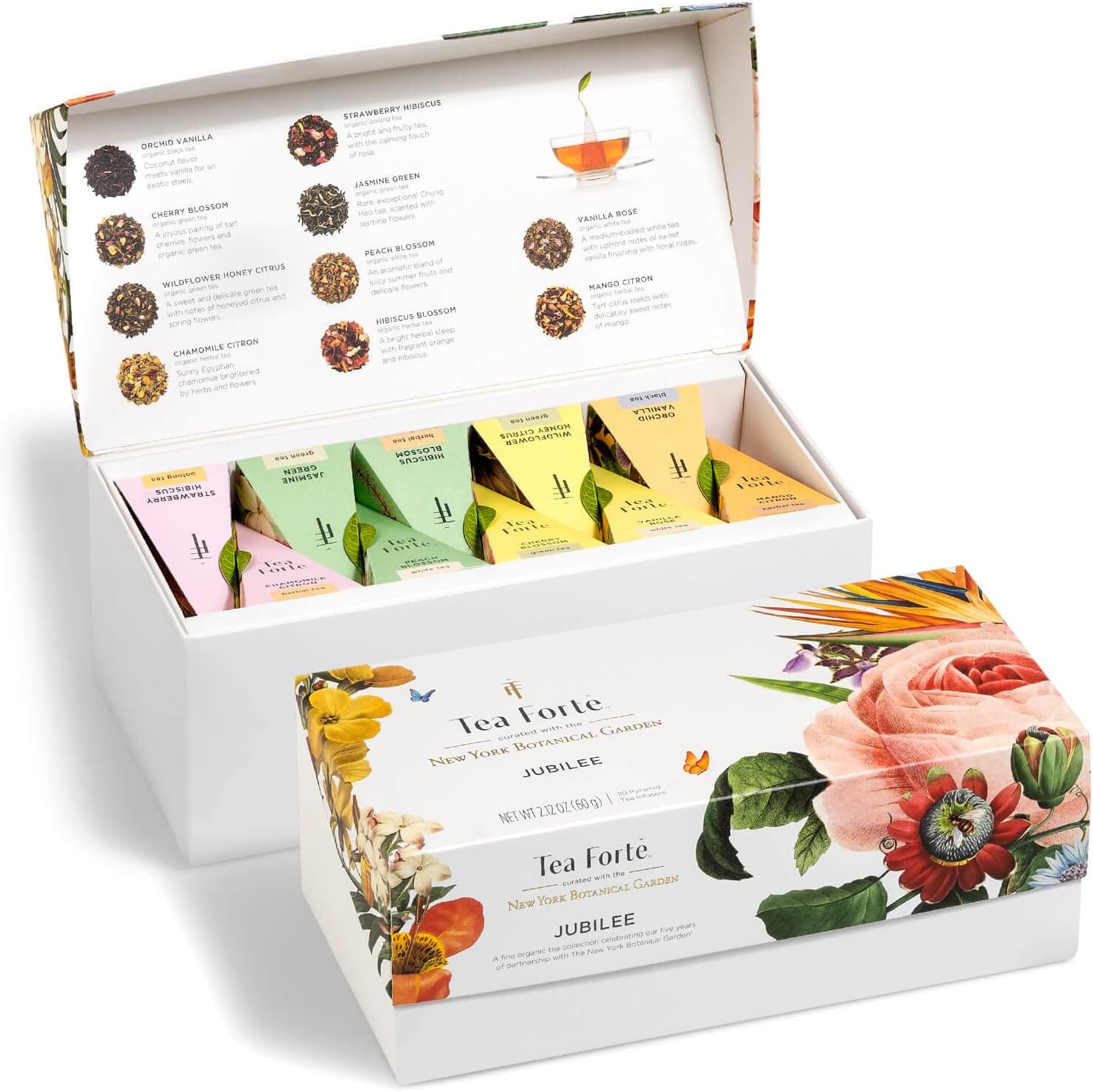 Premium Presentation Box Gift Set Sampler, 20 Count, Assorted Blends Individually Wrapped Handcrafted Pyramid Infuser Bags, Jubilee Tea