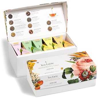 Tea Forte Premium Presentation Box Gift Set Sampler, 20 Count, Assorted Blends Individually Wrapped Handcrafted Pyramid Infuser Bags, Jubilee Tea