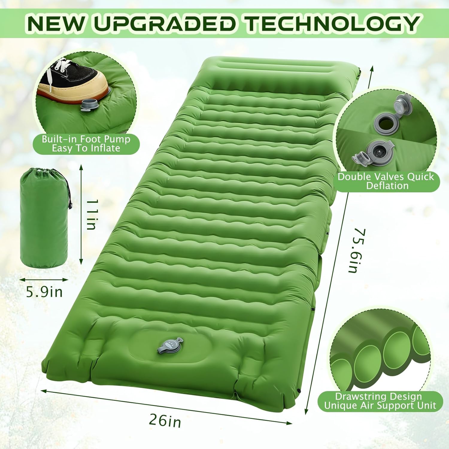 Pop up Mosquito Net Tent and Sleeping Pad for Camping One Person Instant Pop up Screen Tent Thick 5 Inch Portable with Pillow for Outdoor Summer Camp Bed Camping Cot