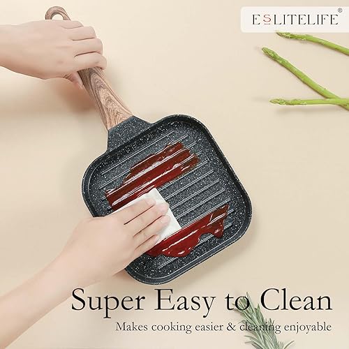 Miniatura 6 de ESLITE LIFE Sartén antiadherente para estufas, sartén cuadrada con revestimiento de granito de 7 pulgadas compatible con todas las estufas (gas,