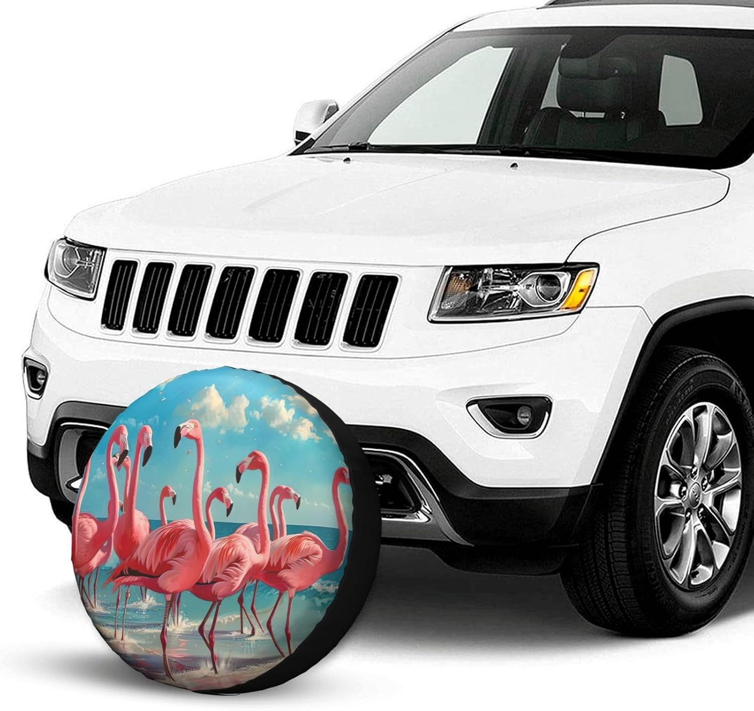Flock of Red Flamingos On The Beach Print Tire Cover Universal Spare Wheel for Trailer Rv SUV Truck Camper Travel Accessories