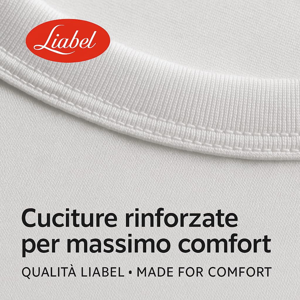 Set 3-6 Maglia Termica Uomo Liabel, Made in Italy - 100% Caldo Cotone Interlock - Intimo Invernale Morbido e Traspirante - Maglie a Manica Corta in Thermocotton Bianco o Nero, 3 o 6 Pezzi