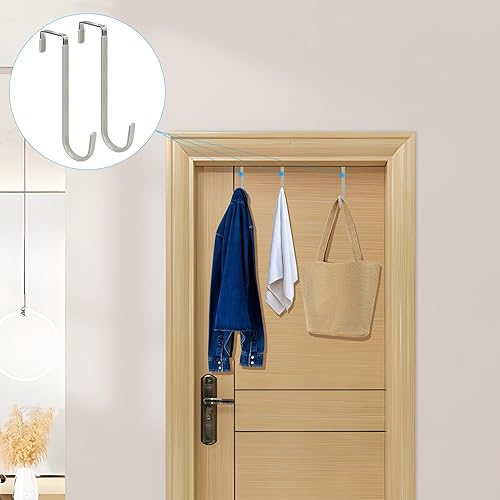 Miniatura 6 de FYY Ganchos para colgar sobre la puerta, paquete de 4 ganchos largos mejorados para puerta con goma para evitar arañazos, ganchos organizadores