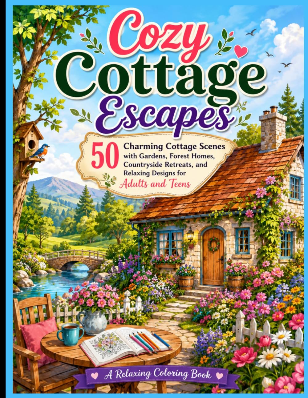 Cozy Cottage Escapes: 50 Charming Cottage Scenes with Gardens, Forest Homes, Countryside Retreats, and Relaxing Designs for Adults and Teens