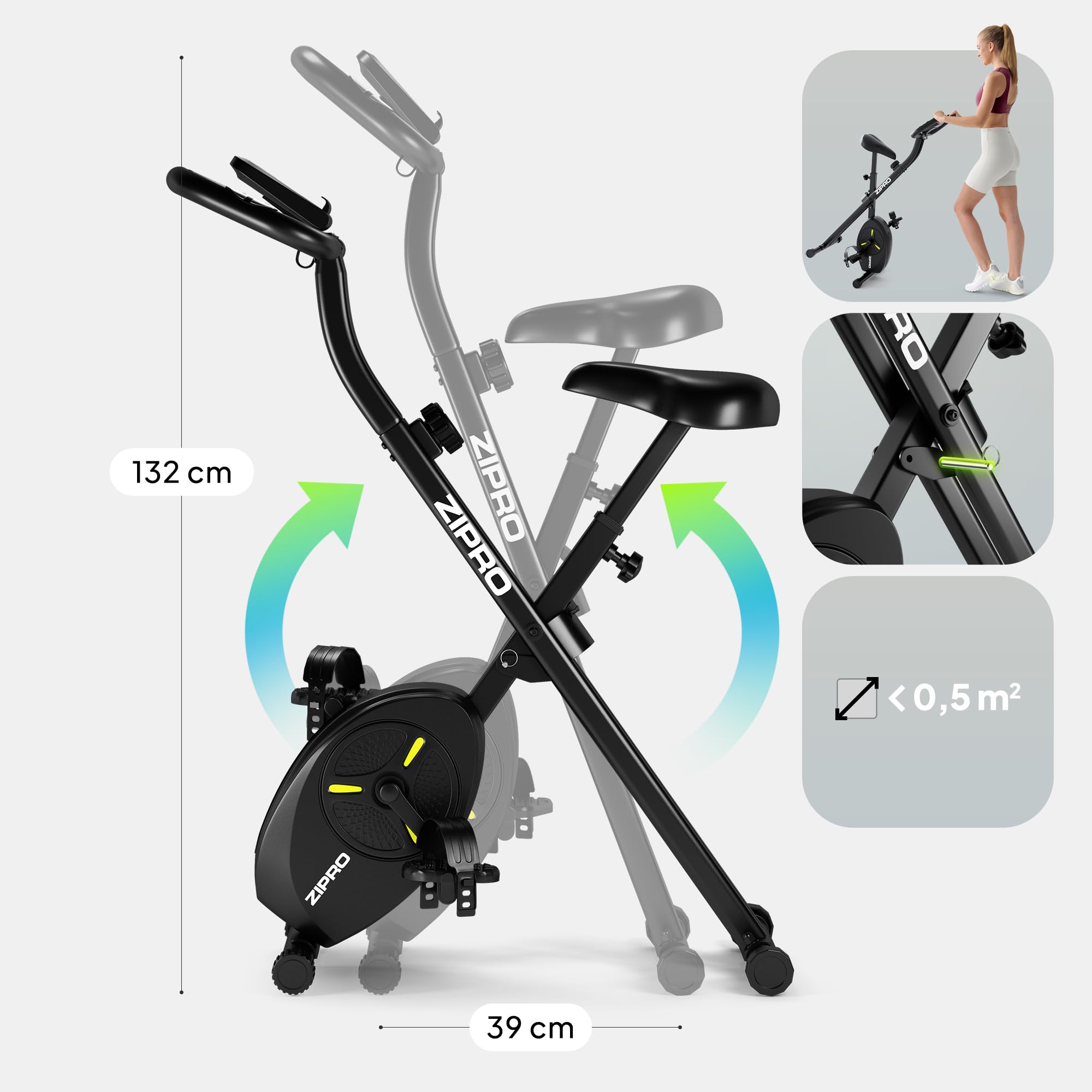 ZIPRO Cyclette da Casa Pieghevoliciclette Esercizi Pieghevole Professionale Bike Camera Palesta Bici Salvaspazio Orizzontale Smart Bicicletta Mini Magnetica Ciclet Home - Eclipse X