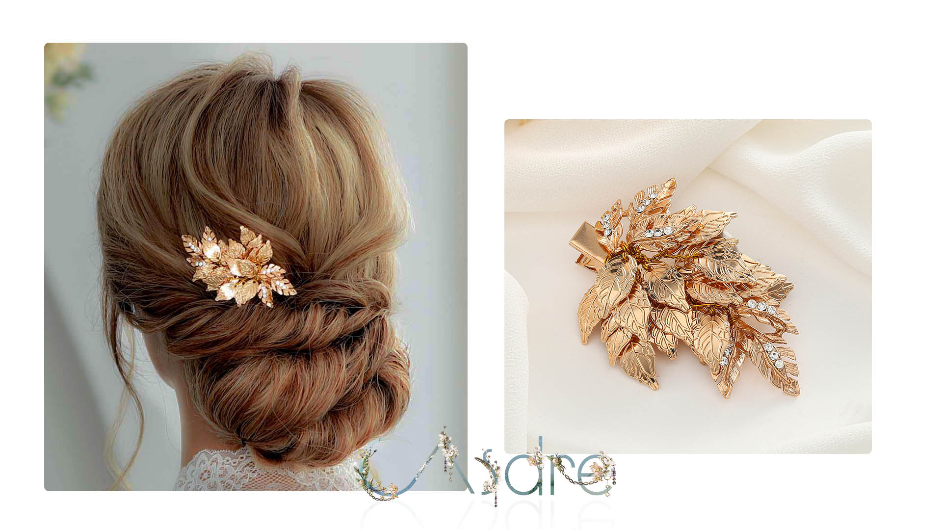 Gold Leaf Hair Clip Crystal Bridal Hair Accessory Elegant Barrette NWT Hair Barrettes for Women, Rhinestone Hair Clips Crystal Leaf  main image 3