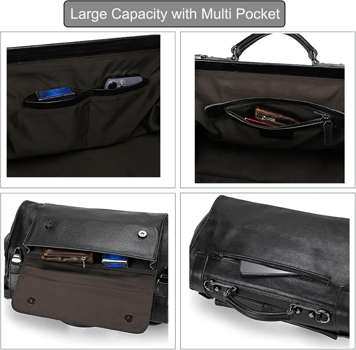 LUUFAN Genuine Leather Travel Duffel Bag for Men Shoulder Handbag Sports Overnight Weekend Trip Bag, Black 45cm
