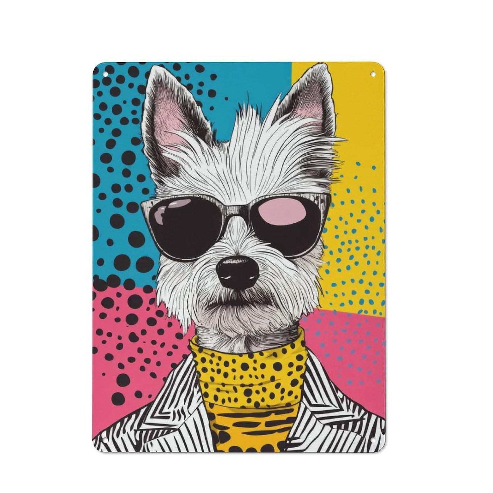 Junmoney Cool Westie Dog Pop Art 40X30cm Retro-Style Tin Sign With For Garage Or Workshop, For Vintage Wall Decor Fans, For Metal Sign Collectors