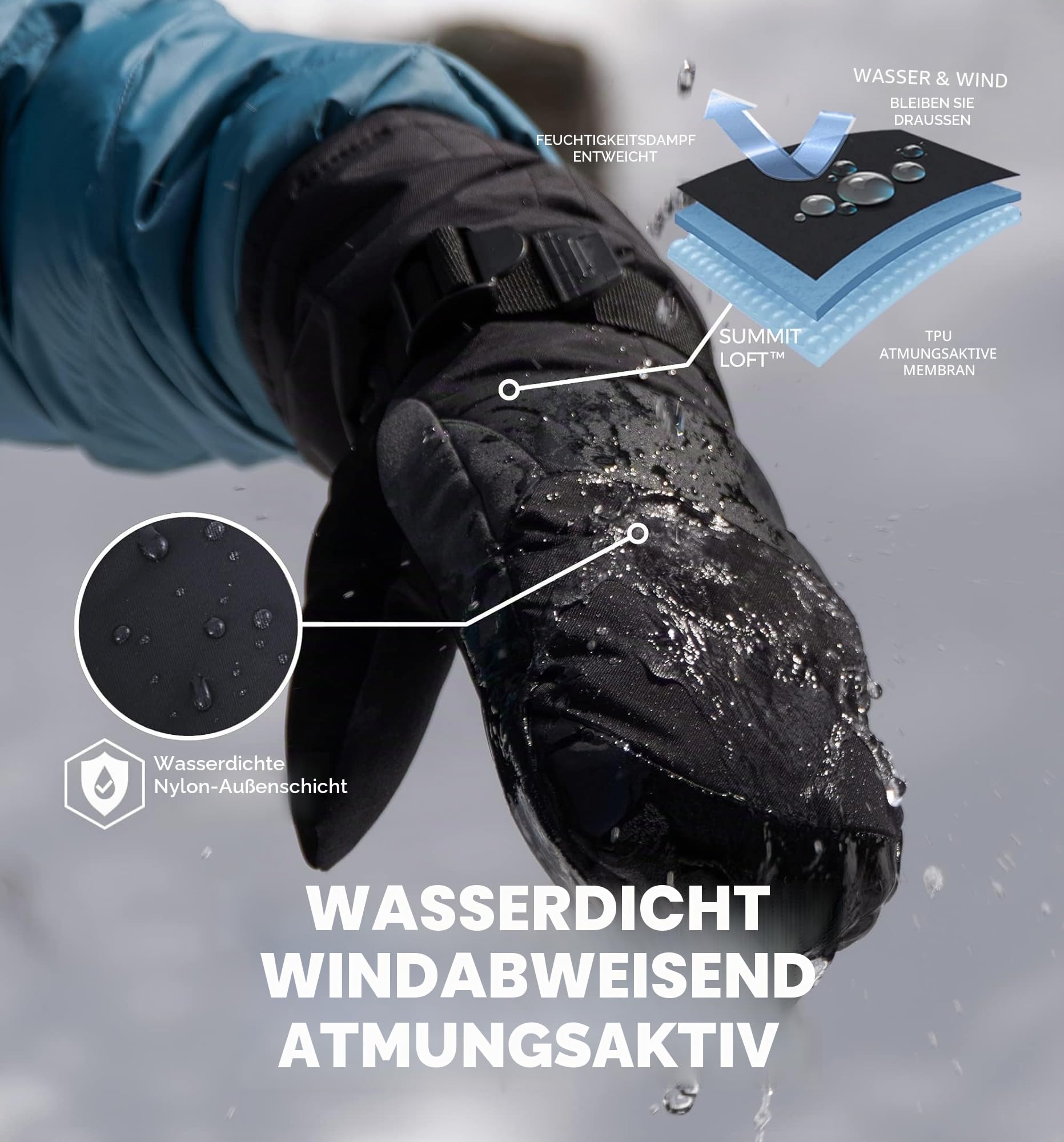 Tough Outdoors Ski-Fäustlinge für Erwachsene, wasserdichte Winterhandschuhe für Herren und Damen, Thermo-Fleece-Futter für kaltes Wetter