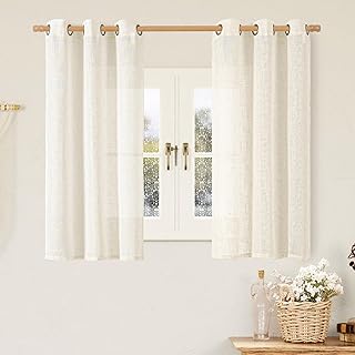 LAMIT 45 Inch Short Window Linen Curtains, Cream Ivory Light Filtering P...