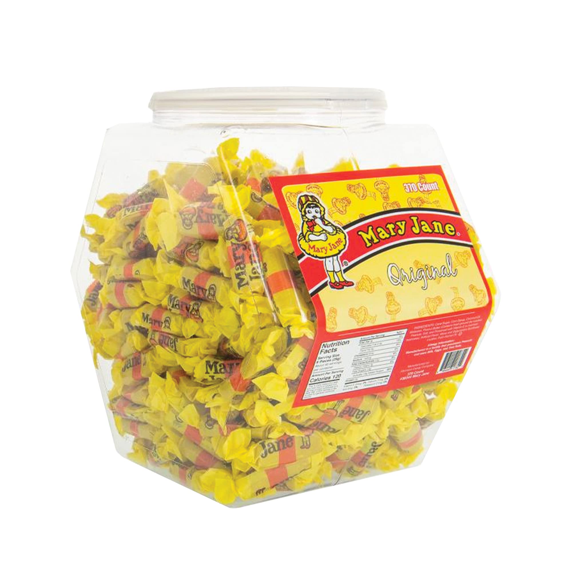 Mary Jane Candy Bulk Tub - 370 Individually Wrapped Candies in Reusable Plastic Container - Bite Size Retro Candy Taffy