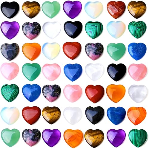QINJIEJIE 52 piezas de cristales en forma de corazón, piedras de preocupación, piedras preciosas de amor, cuarzo rosa, cristal a granel, piedra de