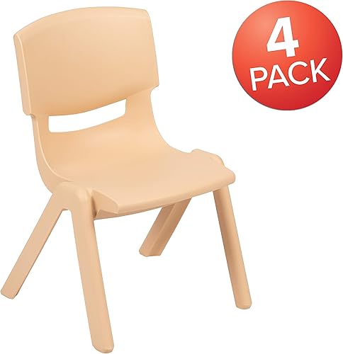 Miniatura 9 de EMMA + OLIVER Paquete de 4 sillas escolares apilables de plástico natural con asiento de 10.5 pulgadas de alto, silla preescolar