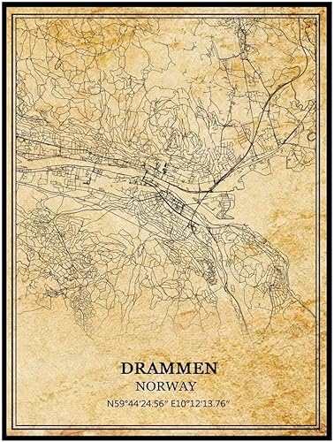 TANOKCRS Drammen Noruega - Póster de pared vintage con diseño de mapa, arte de viaje, recuerdo, decoración del hogar, 9 x 11 pulgadas, sin marco