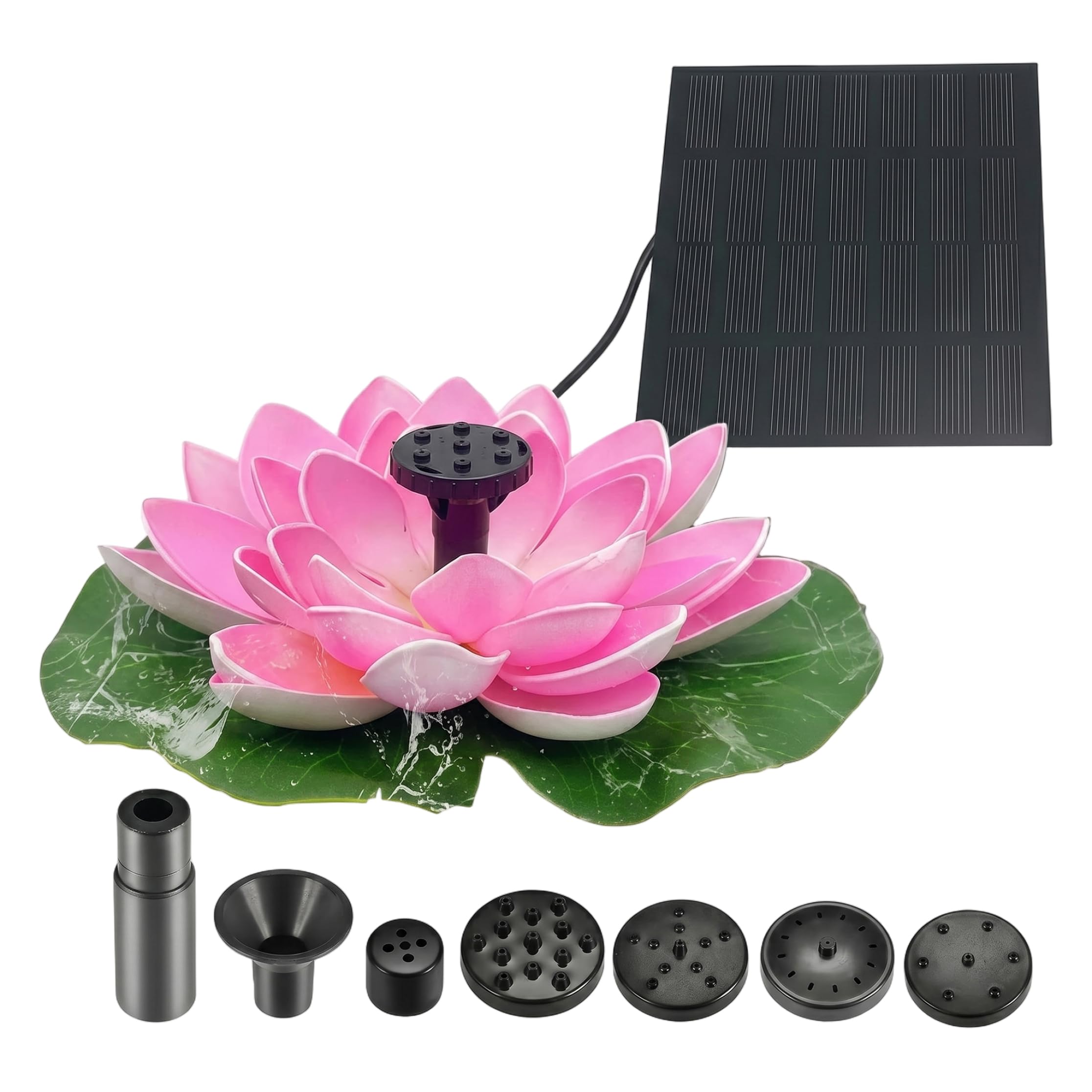 Gemuseeee Style-2 Solar Fountain Bird Bath 6 Inch Floating Flowers With Split Solar Panel & 6 Nozzles Lotus Decor For Pond Garden Yard