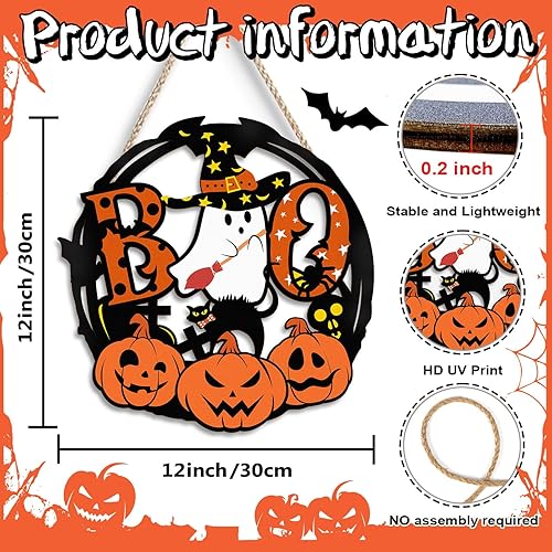 Miniatura 9 de Letrero de feliz Halloween para puerta delantera, lindo gato de Halloween, decoración de puerta delantera, letrero de puerta de Halloween, lindo