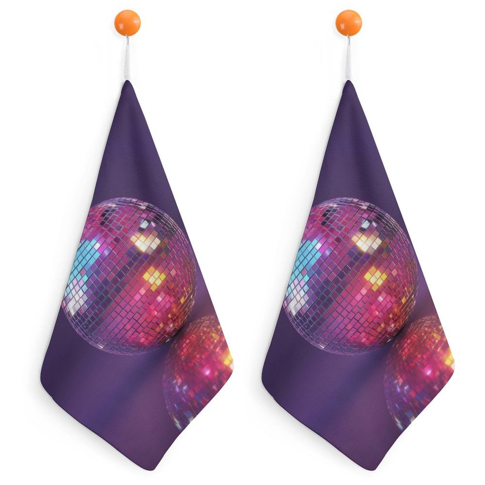 Jubonexis Mirrored Disco Ball on Dark Purple Small Hand Towel with Hanging Loop 2 PCS Absorbent Soft Wash Cloth for Kitchen Bathroom