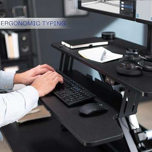 Miniatura 7 de VIVO DESK-KIT-VE36B2 - Convertidor de escritorio eléctrico de altura ajustable de 36 pulgadas con soporte de monitor dual para pantallas de 13 a 30