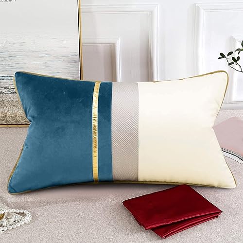 Miniatura 5 de Fundas de almohada de terciopelo decorativas rectangulares, fundas de almohada de terciopelo a rayas de invierno, funda de cojín de terciopelo para